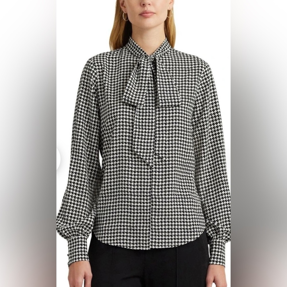 Ralph Lauren Houndstooth Crepe Tie-Neck Short by